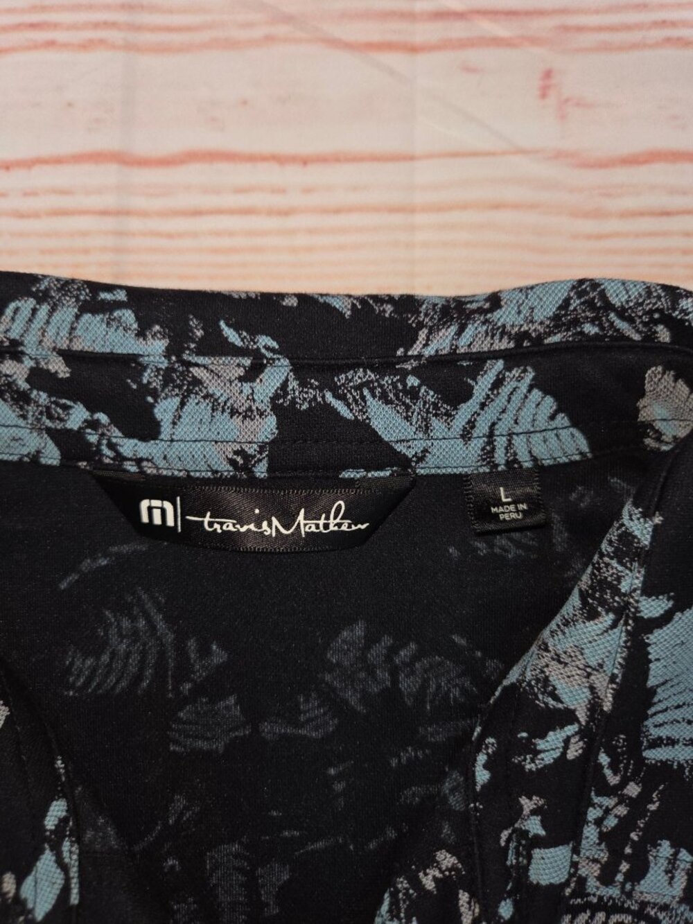 Travis Mathew Black & Blue Abstract Print Mens Polo Large Pima Cotton Blend - Picture 5 of 7